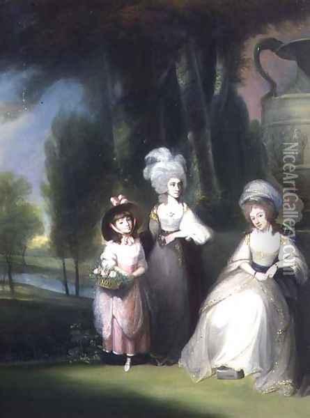 A Group Portrait of the Lindsey Family in a Classical Landscape Oil Painting - Maria Spilsbury
