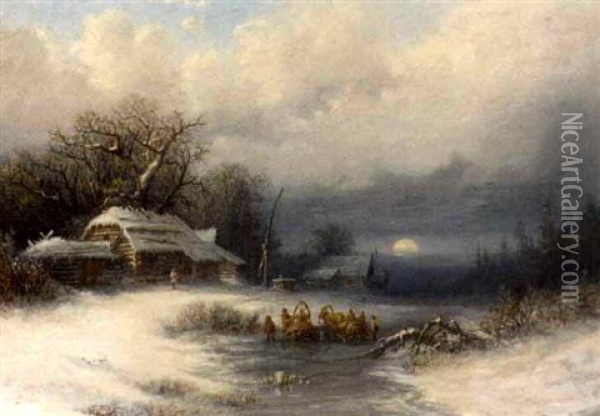 A Russian Winter Landscape Oil Painting - Fyodor Alexandrovich Vasil'yev