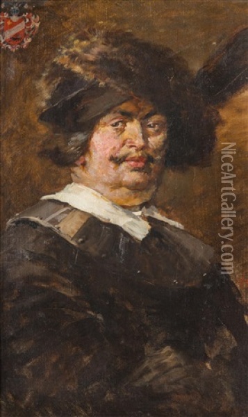 Man In A Fur Cap Oil Painting - Viktor Oliva