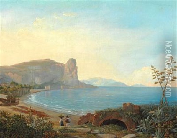 View Of The Bay At Terracina, Italy Oil Painting - Bolette Puggaard