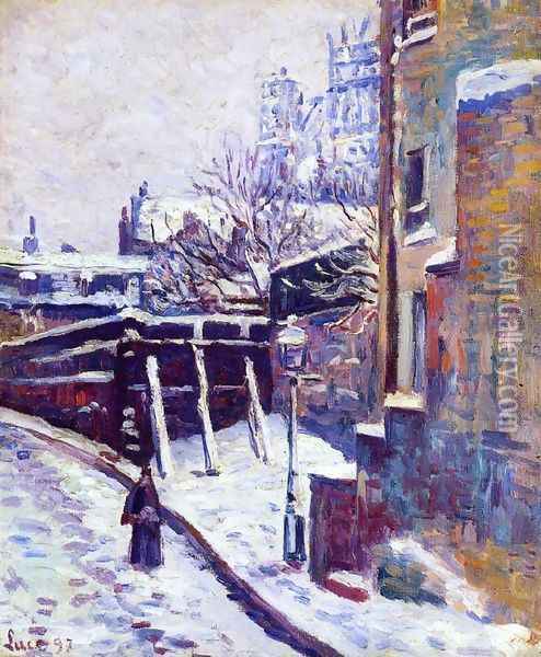 Montmartre, Snow Covered Street Oil Painting - Maximilien Luce