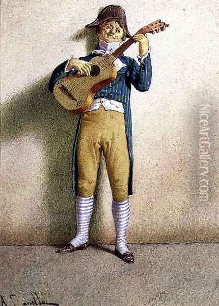 The Guitarist Oil Painting - A. Canella