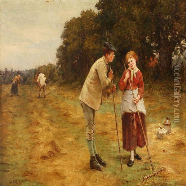 Wanderer Asking A Girl For Direction Oil Painting - Howard Helmick
