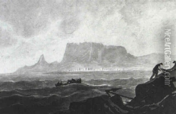 View Of Table Mountain, Capetown Oil Painting - William Payne