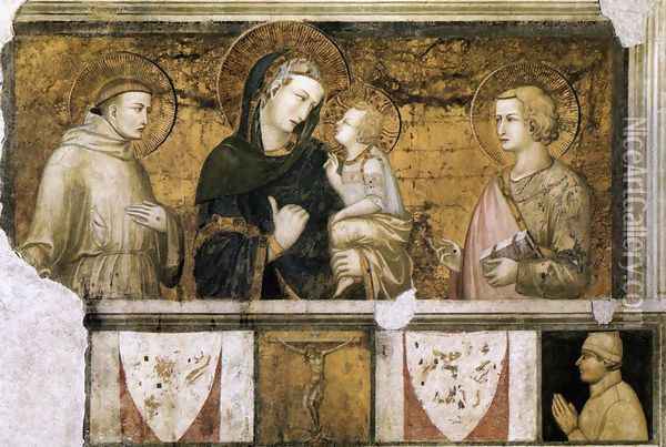 Madonna with St Francis and St John the Evangelist c. 1320 Oil Painting - Pietro Lorenzetti