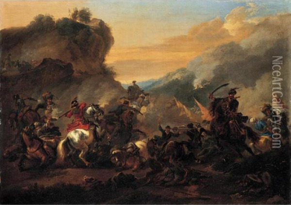 A Cavalry Battle Scene Oil Painting - Jan Wyck