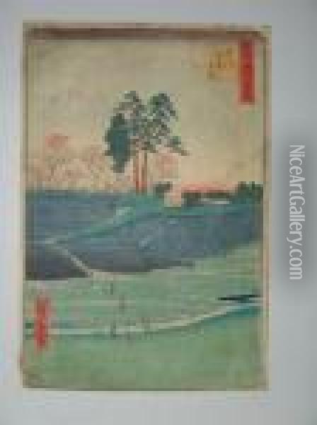 100 Vues D'edo, La Colline Goten A Shinagawa Oil Painting - Utagawa or Ando Hiroshige