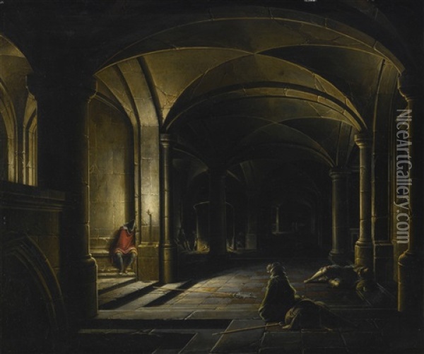 A Prison Interior With Sleeping Guards Oil Painting - Hendrick van Steenwyck the Younger