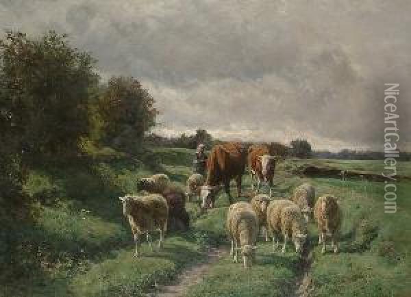 Returning From Pasture Oil Painting - Juliette Peyrol Bonheur