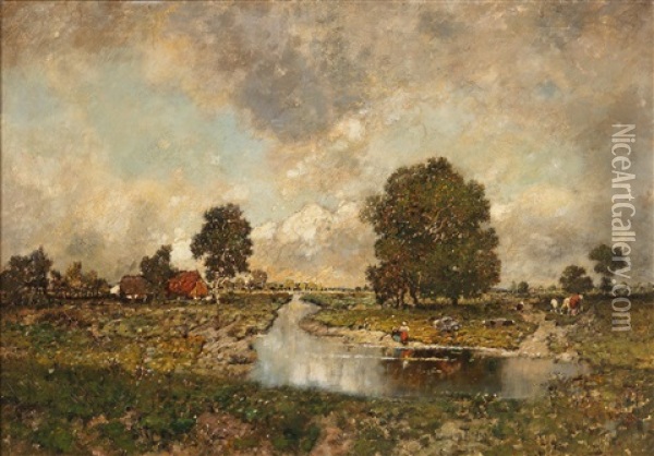 Large River Landscape Oil Painting - Karl Heffner