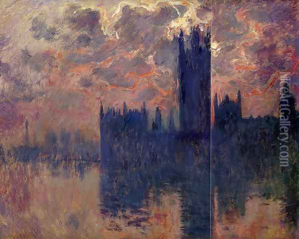 Houses of Parliament, Sunset (detail) Oil Painting - Claude Oscar Monet