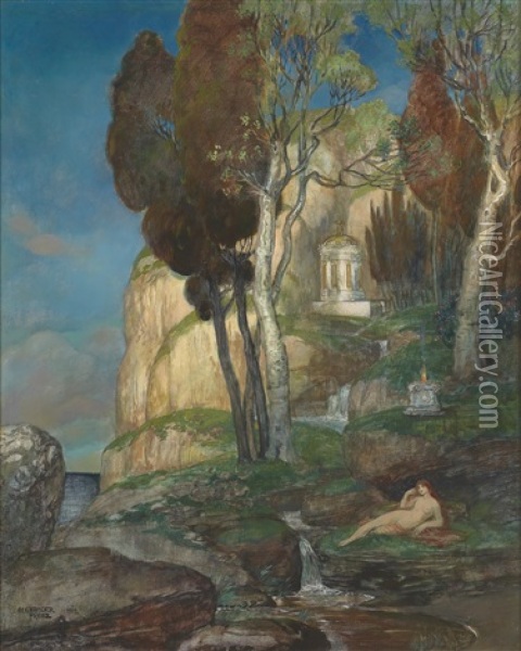 Arkadische Landschaft Mit Zypressen Oil Painting - Alexander Frenz
