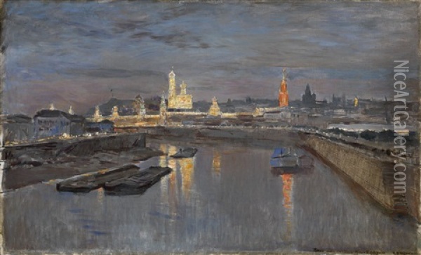 The Illumination Of The Moscow Kremlin Dedicated To The Coronation Of Nicholas Ii, 18 May Oil Painting - Isaak Levitan