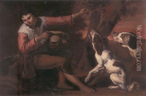 A Youth With His Dogs In A Clearing Oil Painting - Dirk Helmbreker
