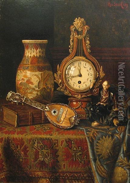 Still Life On A Turkish Rug Oil Painting - Max Schodl
