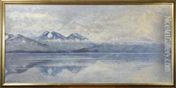 Fjordlandskap, Signerad Hj. Trafvenfelt 1913 Oil Painting - Hjalmar Trafvenfeldt