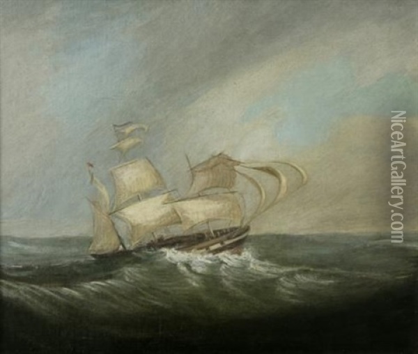 A Frigate In Stormy Waters, Table Bay Oil Painting - John Thomas Baines