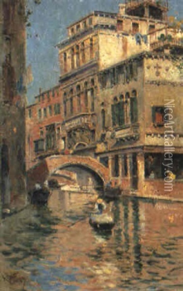 Canale A Venezia Oil Painting - Antonio Maria de Reyna Manescau