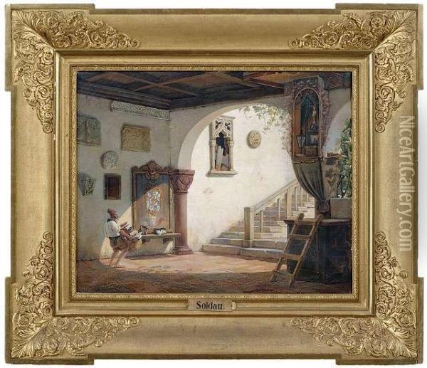 In The Entrance Area Of An Italian House. Oil Painting - Hermann Wilhelm Soltau