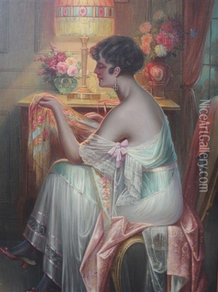 Femme Tenant Un Chale Oil Painting - Max Carlier