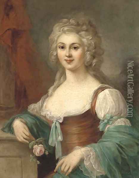 Portrait of the comtesse de Bernicourt, half-length, a rose in her right hand Oil Painting - Johann Ernst Heinsius