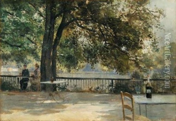 La Terrasse De Guinguette Oil Painting - Louis-Lina Bill