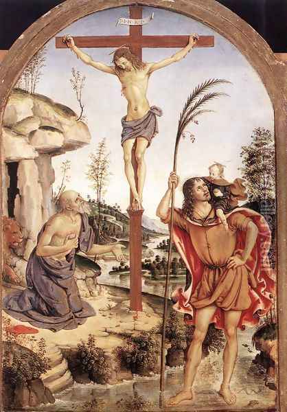 The Crucifixion with Sts Jerome and Christopher c. 1471 Oil Painting - Bernardino di Betto (Pinturicchio)