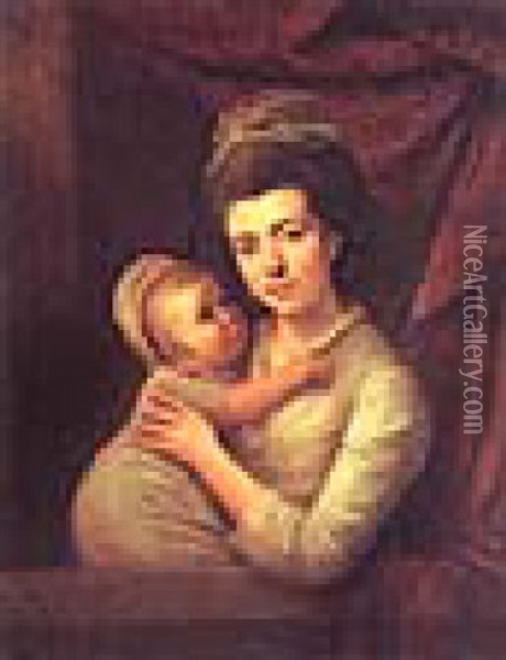Portrait Of A Lady Holding A Child Oil Painting - Nathaniel Hone the Elder