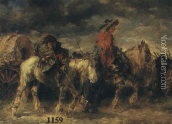 Marschierende Landsknechte Mit Pferden Oil Painting - Anton Hoffmann