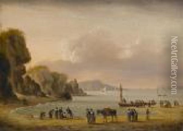 Unloading The Catch Oil Painting - Thomas Luny