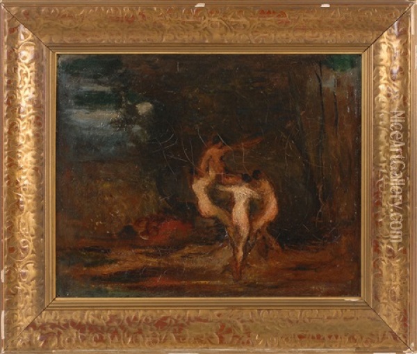 Three Nymphs And A Satyr Oil Painting - Robert Loftin Newman