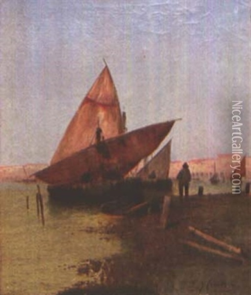 Fischerboote Am Ufer Oil Painting - Georg Fischhof
