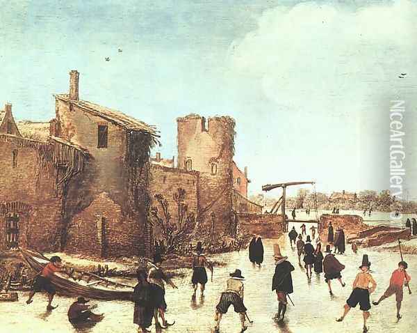 The Joy of Ice on the Wallgraben (2) 1618 Oil Painting - Esaias Van De Velde