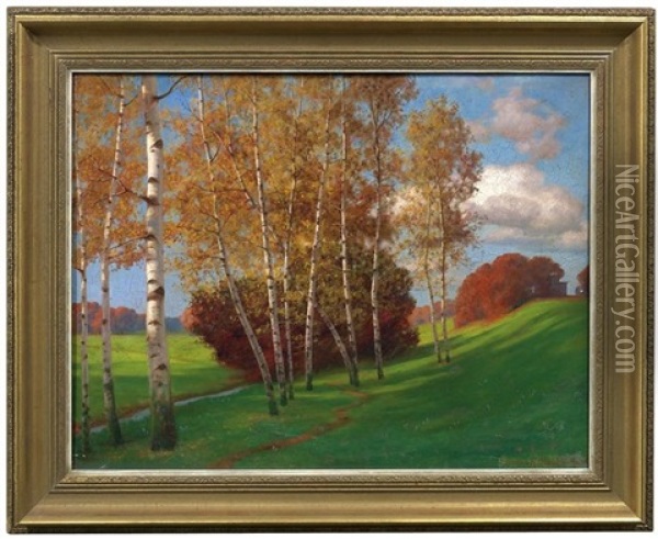 Herbstliche Birken Am Wiesenhang Oil Painting - Traugott Hermann Ruedisuehli