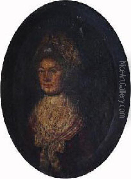 Portrait Of A Lady, Half Length, Wearing A Dark Red Dress With White Shawl And Bonnet Oil Painting - Thomas Beach