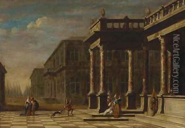 Elegant figures before a palace, a park beyond Oil Painting - Jacobus Saeys