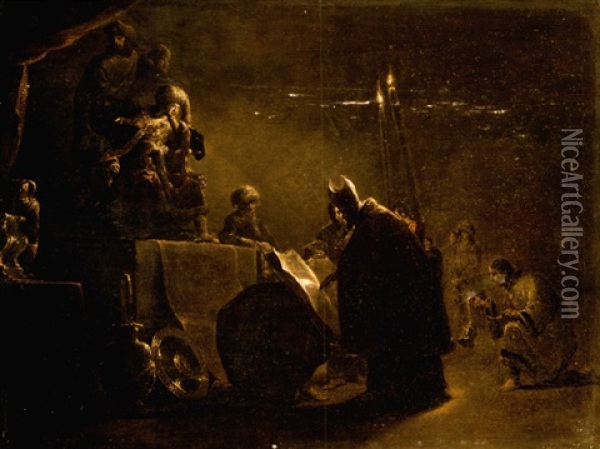 Shaphan Reading The Book Of Law To King Josiah Oil Painting - Leonard Bramer