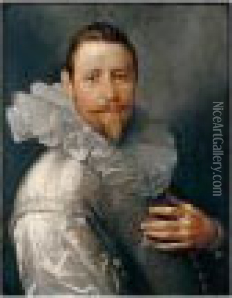 Portrait Of A Gentleman, Possibly Pieter Woutersz. Van Stompwijck Oil Painting - Cornelis Cornelisz Van Haarlem