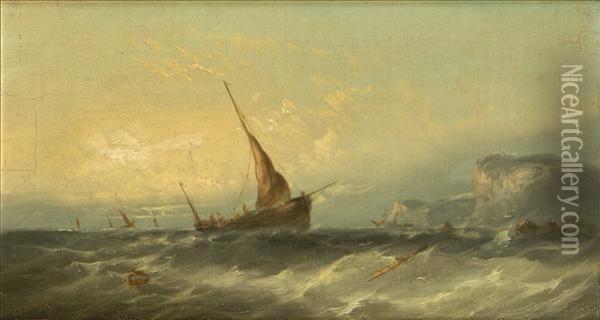 Fishing Boats Off Rocky Headlands Each Signed And Indistinctlydated Lower Left Oil Painting - William Harry Williamson
