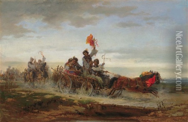 Carriages Oil Painting - Pal (Paul) Boehm