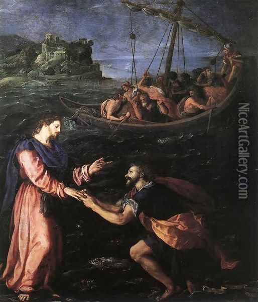St Peter Walking on the Water 1590 Oil Painting - Alessandro Allori