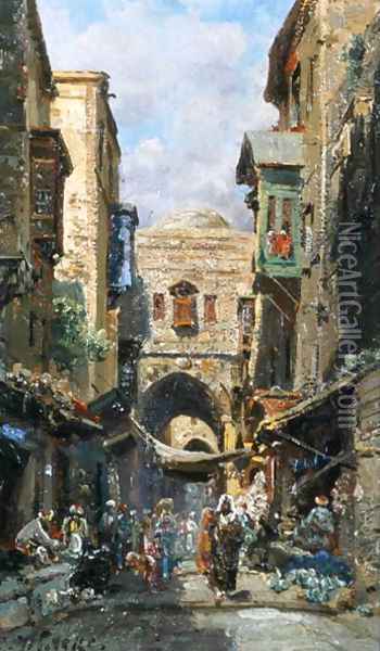 The street of David in Jerusalem, c.1890 Oil Painting - Carl Wuttke