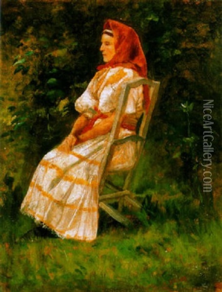 Kertben (in The Garden) Oil Painting - Lajos Deak Ebner
