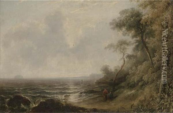 Figures On The Shore Oil Painting - Richard Parkes Bonington
