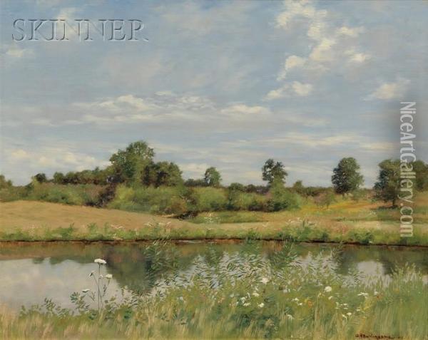 View Of A Pond On A Breezy Day Oil Painting - Charles Albert Burlingame