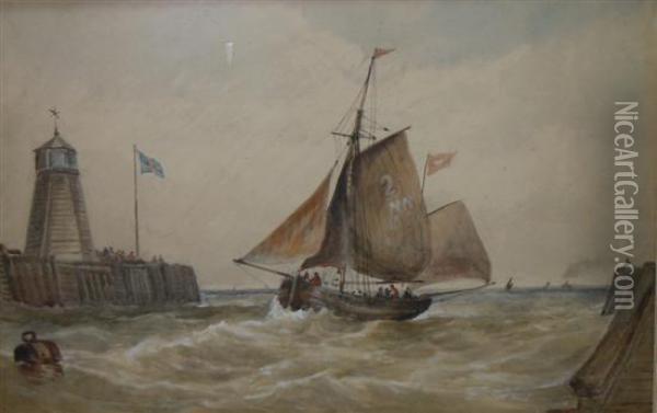 A Sailing Ship Approaching Harbour Oil Painting - William Roxby Beverley