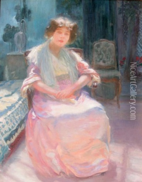 Jeune Femme Assise Dans Un Interieur Oil Painting - Albert Besnard
