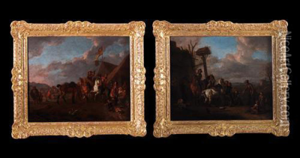 Paesaggio Con Sosta Di Cavalieri E Maniscalco Oil Painting - Pieter van Bloemen