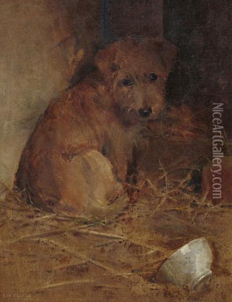Terrier In A Manger Oil Painting - Samuel Fulton