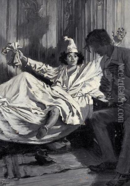 Schlafzimmer Mit Zwei Herren. Oil Painting - Franz Grassel